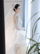 长袖婚纱新娘宫廷风主纱大拖尾重工法式质感婚纱