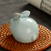 汝窑开片玉兔可爱兔子茶宠摆件高档可养陶瓷茶玩笔架茶具配件