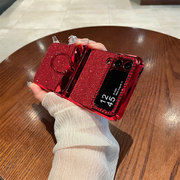 三星zflip4手机壳红色满天星zflip3新年款中国红保护套适用galaxy时尚，个性高级感zflip5闪粉水钻高端硬壳喜庆