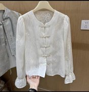 韩版2024春夏季设计感新中式盘扣衬衫上衣女长袖国风衬蕾丝衫