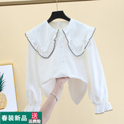 白色衬衫女娃娃衫秋装洋气学生独特别致小众外套宽松法式上衣