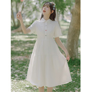 法式衬衣连衣裙少女夏装，2024初中高中学生仙女，白色polo长裙子
