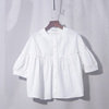 白色圆领娃娃款落肩款衬衫法式设计纯棉小衫上衣衬衣