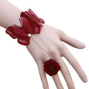 艾米米手饰品欧美复古花朵戒指蝴蝶珍珠腕带手镯新娘婚礼配饰手链