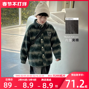 熊猫圆圆儿童衬衫男童长袖，2023大童夹棉加厚秋冬款灯芯绒外套
