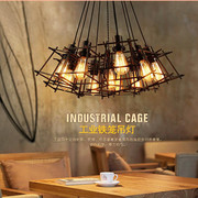 美式复古工业风铁笼吊灯客厅，餐厅咖啡店吧台网咖服装店铺小魔方灯