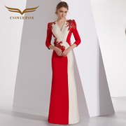 创意狐晚礼服2023高端宴会年会主持人礼服长款红色演出服
