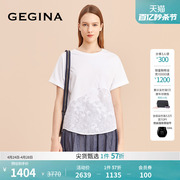 100%棉gegina吉吉娜，白色蕾丝短袖，t恤女绣花全棉上衣