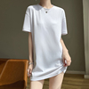短袖t恤纯棉白色女夏季韩版中长款遮屁股宽松纯棉，体恤高个子(高个子)