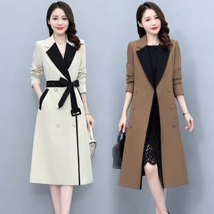 2024春秋装时尚，韩版显瘦气质拼接长款风衣外套ol风系带
