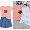 3件3-14码法单女童夏季 全棉 短袖T恤 白色雏菊 橘色点点宽松