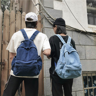 韩国古着感双肩包背包牛仔学生大容量旅行女时尚潮流初中学生书包