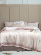 公主风粉色80S夏季双面天丝四件套轻奢拼接简约纯色1.8米床上用品