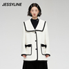 杰茜莱时尚白色蝴蝶结拼接羊毛呢外套女装冬季大衣 jessyline