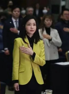 韩国总统夫人金建希荧光色，韩系毛料修身显瘦法系复古职业西装外套