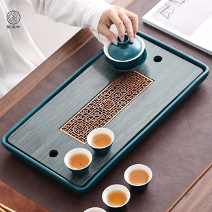 陶瓷储水茶盘排水式木纹石茶台乌金石现代简约小型储水干泡台托盘