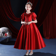 女大童红色生日公主裙170大码学生主持人合唱礼服花童钢琴演出服