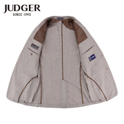 judger庄吉男士夏季薄款羊毛单西服(单西服)时尚千鸟格桑蚕丝便西装外套