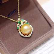 珍妮芙珠宝10-11南洋海水金珍珠(金珍珠)吊坠，925银镶优雅迷人锁骨链女