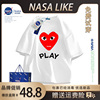 NASA联名潮牌时尚短袖潮牌潮流纯棉宽松衣服儿童t恤夏季落肩亲子T