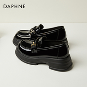 Daphne达芙妮 重温经典~粗跟深口单鞋女厚底一脚蹬JK小皮鞋子黑色