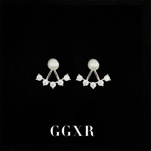GGXR 水钻珍珠扇形耳环无耳洞耳夹 通勤日常款 秋季毛衣穿搭 耳饰