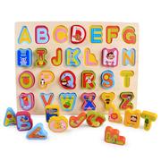 木制认知板手抓板数字字母，几何形状拼图，拼版宝宝早教积木