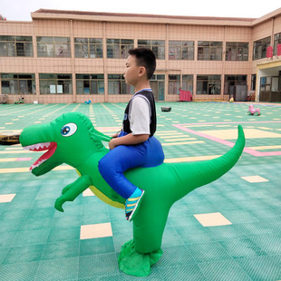 幼儿园侏罗纪霸王龙衣服万圣节服装儿童骑行恐龙亲子充气玩偶服