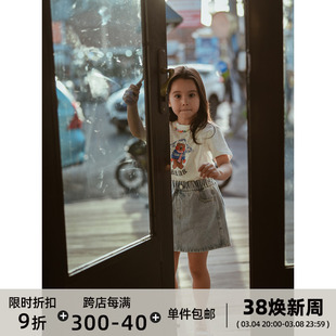 史豌豆(史豌豆)女童，短袖t恤2024夏装小女孩，韩版可爱卡通印花洋气上衣