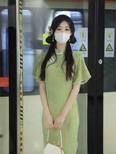 2023夏季新中式国风女装改良旗袍，年轻款高端气质绿色连衣裙子