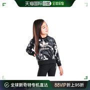 美国直邮adidas阿迪达斯少女运动衫，圆领长袖黑色迷彩印花休闲