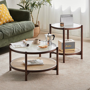 圆形玻璃茶几组合家用小户型客厅，简约沙发边几藤编网红创意小圆桌