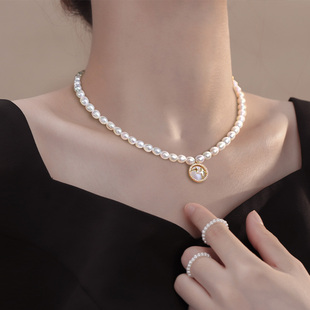 珍珠项链女夏猫眼石星芒吊坠，小众设计2024年锁骨，链高级感颈链