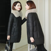 羽绒棉服外套女2023冬季韩版宽松加厚毛领，大码中长款pu皮大衣