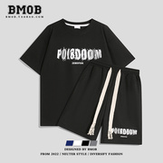 BMOB夏季短袖运动套装男女学院风帅气T恤短裤两件套美式街头潮牌