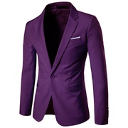 商务休闲西服郎伴郎婚礼一粒扣西装外套男装色紫色