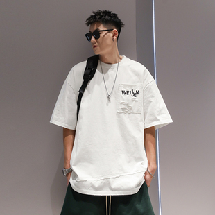有术韩版潮牌重磅纯棉夏季T恤男cleanfit慵懒风高级感口袋短袖