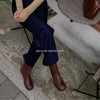小池在首尔2023冬季圆头套筒纯色简约中筒欧美风时尚方跟女靴