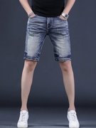 夏季男士牛仔短裤修身小直筒潮流五分裤，弹力薄款中裤休闲马裤