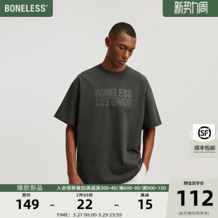 boneless基础正反logo厚板印花短袖，t恤美式高街男女纯棉夏季tee