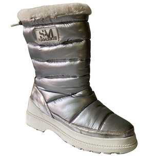 冬季雪地靴加厚套筒厚底棉靴银色羽绒防水防风保暖靴 10 10.5码