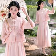 新中式国风改良旗袍上衣重工刺绣手工钉珠禅意伴娘服唐装两件套女