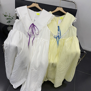 白色v领套头无袖，连衣裙2023年宽松长，裙子楠0421d$3