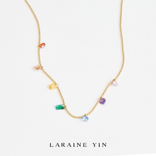 laraineyin法式高级彩虹项链多巴胺钛钢，材质不易褪色镀18k金礼物(金礼物)