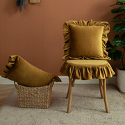 欧式高档裙边餐椅垫绑带可拆洗绒面椅子垫加厚纯色实木椅子坐垫