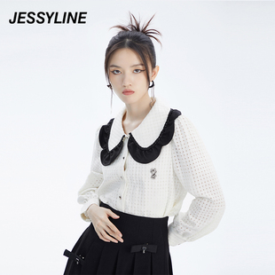 jessyline女装冬季 杰茜莱白色娃娃领女士衬衣 241102190