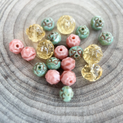 捷克珠玻璃珠双面玫瑰圆珠1个多尺寸DIY手工饰品材料配件散珠