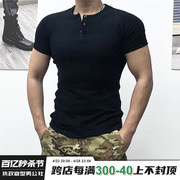 夏男短袖t恤弹力紧身衣健身圆领纯棉运动POLO恤衫黑白色显肌肉帅