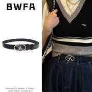 bwfa复古美式金属扣头黑色，潮酷男女皮带配饰裤，腰带辣妹高级设计感
