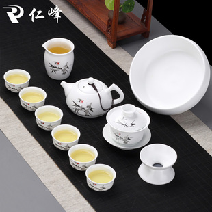 功夫茶具套装家用陶瓷茶壶盖碗茶杯套装定窑白瓷瓷器泡茶工具现代